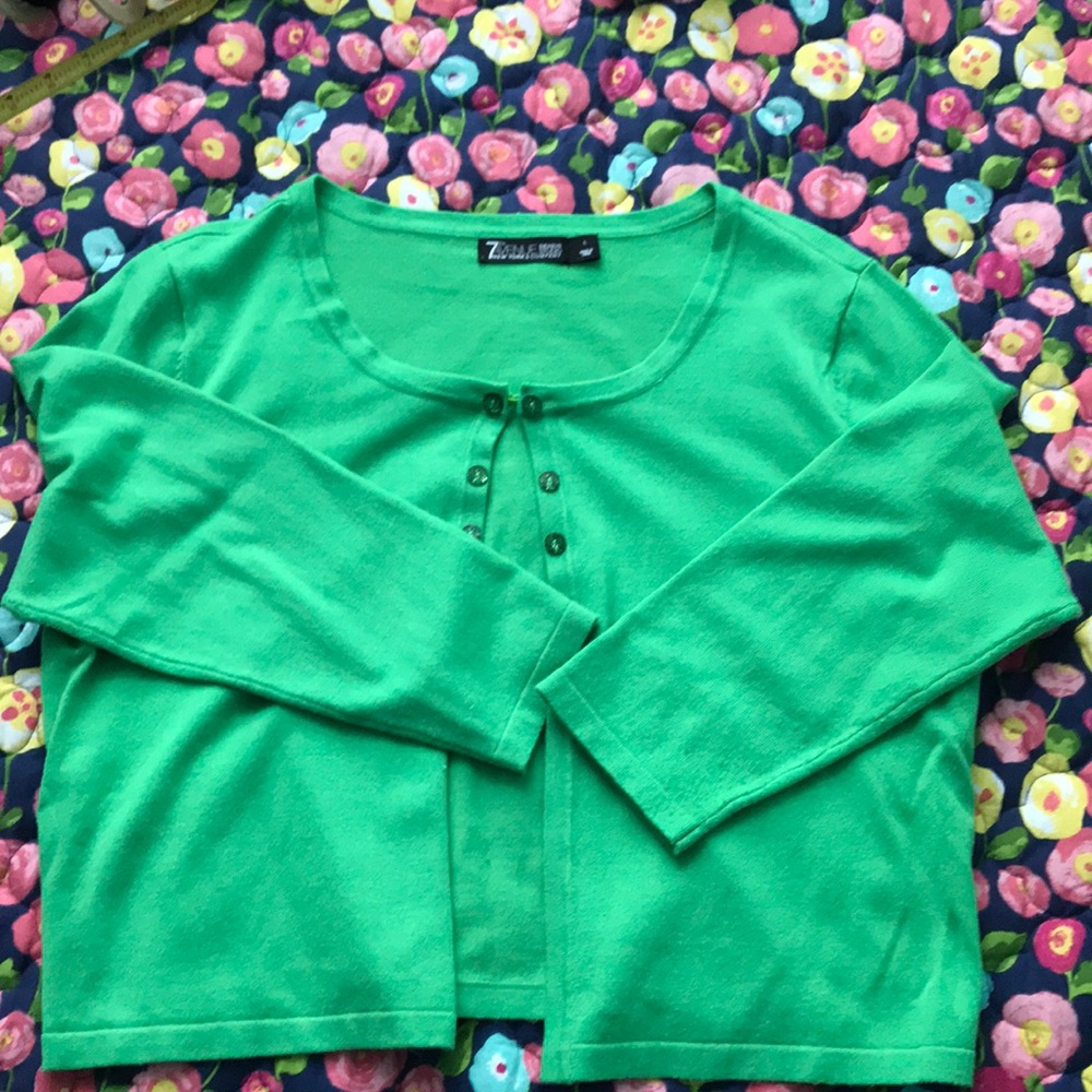 Green Cropped Cardigan